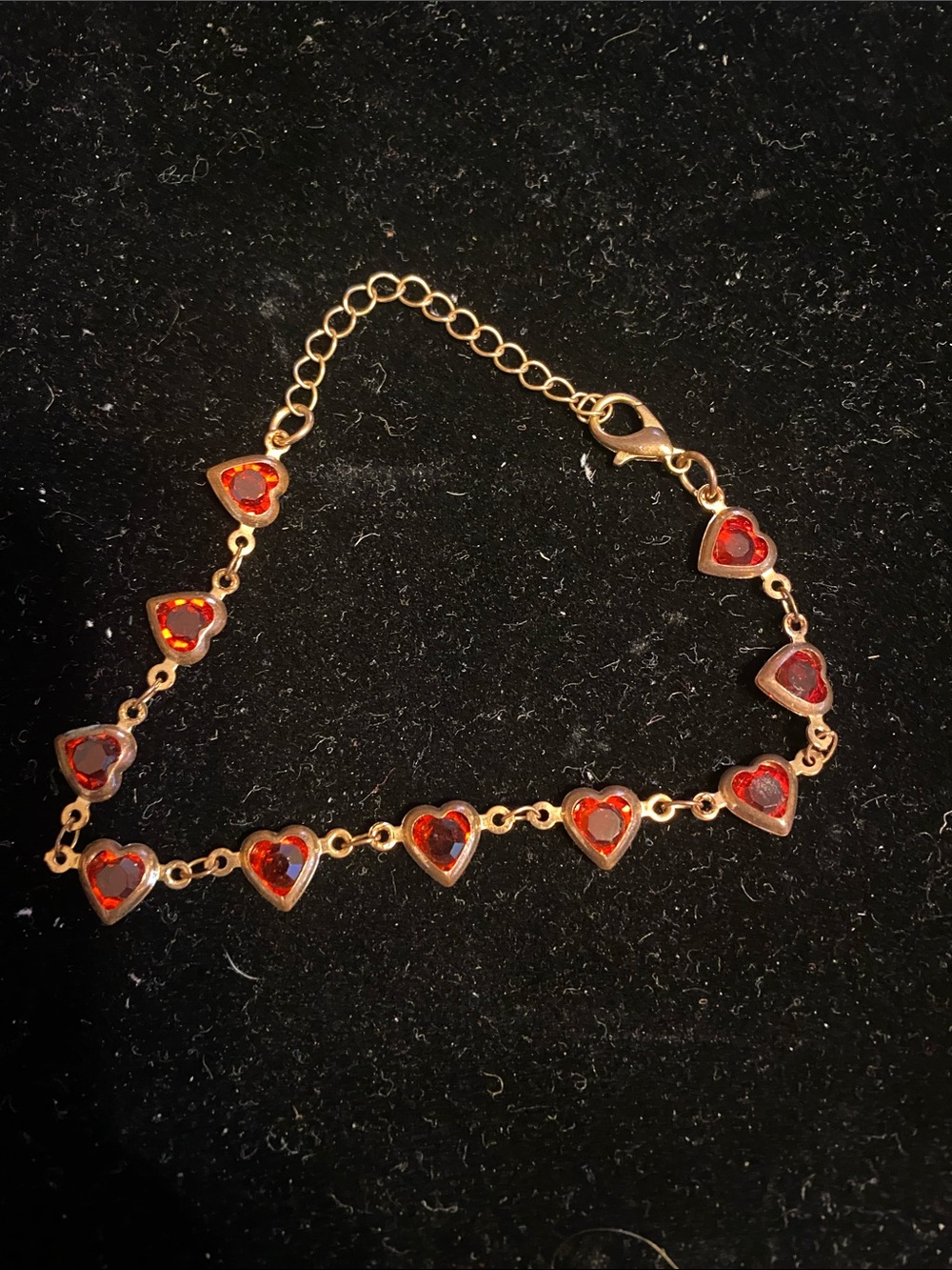 Gold-Tone Bracelet with Red Heart Stones - Women's Jewelry